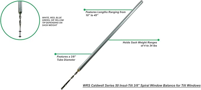 WRS Caldwell Series 50 Spiral Balance for Tilt Windows-3/8", 13" Length, Red Tip(7-17 lbs)-Durable Laser Welded Aluminum Tube for Smooth Window Operation in Residential & Commercial Tilt Windows