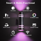 KIZON Smart Porch Lights 2 Pack, Modern Dusk to Dawn Outdoor Wall Lights Color Changing, Dimmable RGB Exterior Sconce Up and Down Light, Outside Lights for House Garage, Works with Alexa, ETL Listed