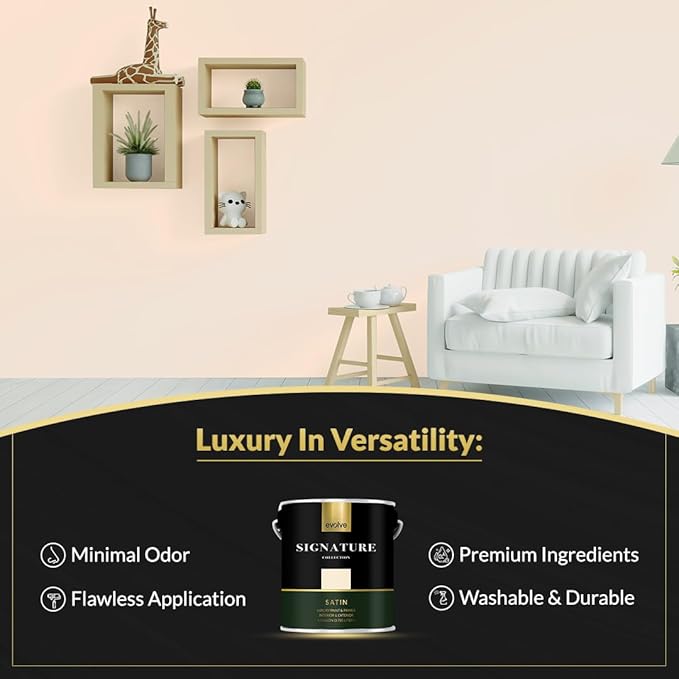 EVOLVE Signature Paint & Primer: Luxury Paint & Primer for Indoor & Outdoor Surfaces, Minimal Odor, One-coat Coverage, Satin Sheen (Cream Beige, 1 Gallon)