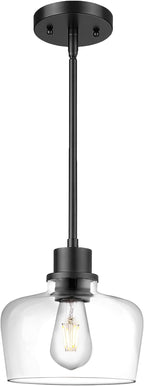 Emak Modern Black Pendant Lights, 8 Inch Kitchen Pendant Lighting Over Island with Clear Glass Shade, Farmhouse Hanging Lights for Kitchen, Bathroom, Bedroom, Dining Room, PL122-BK-CG