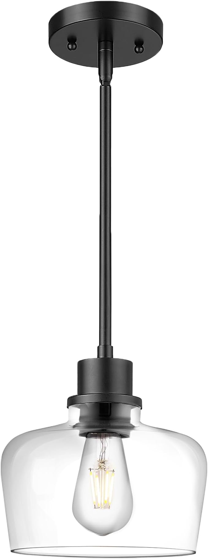 Emak Modern Black Pendant Lights, 8 Inch Kitchen Pendant Lighting Over Island with Clear Glass Shade, Farmhouse Hanging Lights for Kitchen, Bathroom, Bedroom, Dining Room, PL122-BK-CG