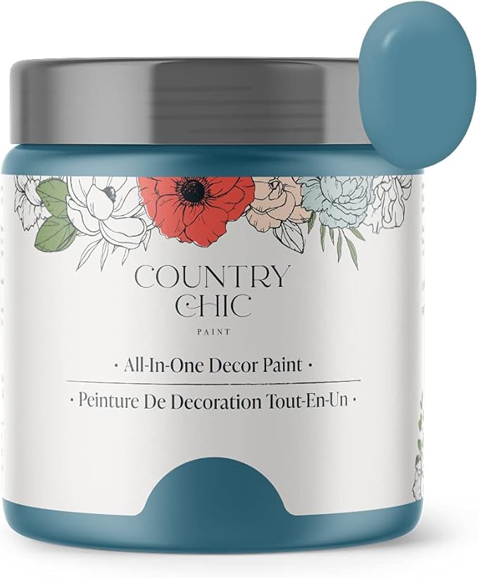 Country Chic All-in-One Chalk Paint for Furniture, Cabinets, Home Decor, Eco-Friendly, Matte Finish, Built-In Primer & Top Coat for Wood, Metal - Tide Pool (Blue) - 4 oz (118 ml)