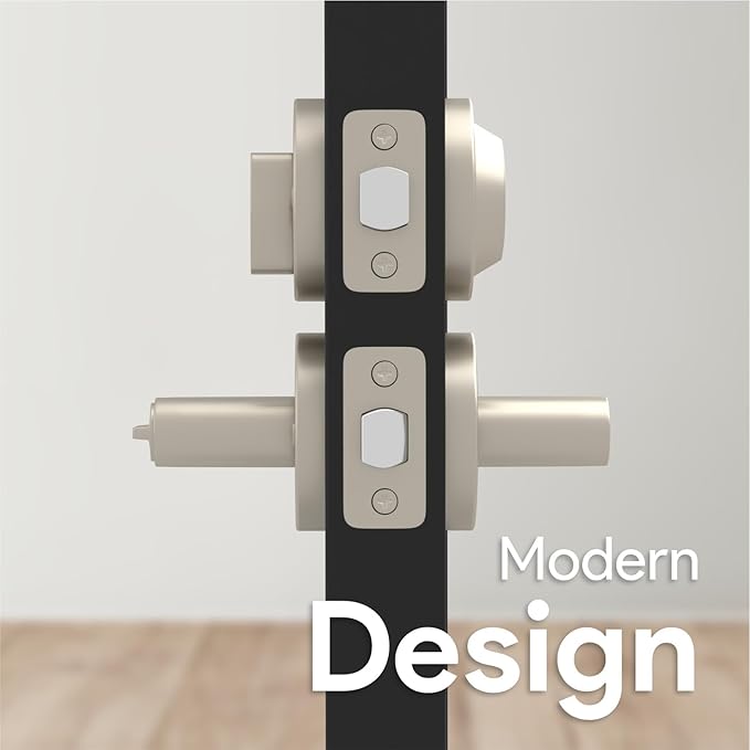 Mega Handles Ronn Entry Door Handle & Deadbolt Lock - 3 Pack Reversible Heavy Duty Brushed Nickel Door Handles & Deadbolt for Interior/Exterior Doors, Fits All Standard Doors - Satin Nickel