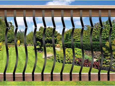 Akenow Wavy Iron Railing, 32.25 Inch Wave Arc Balusters (61 Pack) with Screws for Outdoor Stair Deck Porch