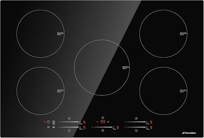 ThermoMate 30 Inch Induction Cooktop, 9000W Built in Induction Stove Top, Electric Cooktop with 5 Boost Burner, 9 Heating Level, Timer & Child Safety Lock, Sensor Touch Control, 240V