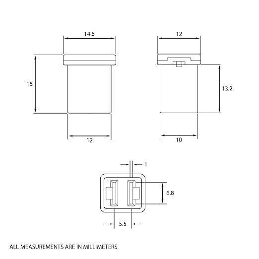 60 Amp J-Case Low Profile (Mini) Fuse 16mm for Pickup Trucks, Cars and SUVs (60A, 10 Pack)