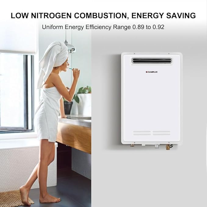 CAMPLUX Climatech 5 150,000 BTU Tankless Water Heater Propane Outdoor, 5.28 GPM On Demand Instant Tankless Hot Water Heater Liquid Propane, Outdoor Installation, White, WA528