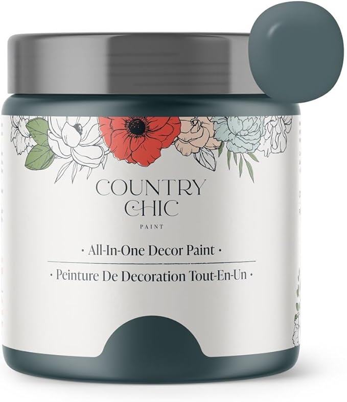 Country Chic All-in-One Chalk Paint for Furniture, Cabinets, Home Decor, Eco-Friendly, Matte Finish, Built-In Primer & Top Coat for Wood, Metal - Jitterbug (Dark Teal) - 8 oz (237 ml)