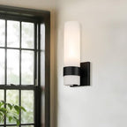 XiNBEi Lighting Black Wall Sconce, Modern Bathroom Sconce Light with White Glass Single Wall Light Fixtures for Hallway Bedroom & Living Room Corridor XB-W1185-MB