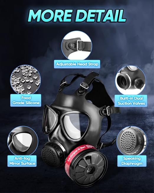 Gas Masks Survival Nuclear and Chemical Military Grade with 40mm Activated Carbon Filter, Full Face Gas Respirator Mask for Organic Vapor, Chemicals, Dust, Paint Spray, Polish, Weld, Fume, Gases
