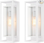 mirrea 18" Classic Outdoor Wall Sconce 1 Light in Rectangular Metal Frame and Clear Glass Shade Waterproof Porch Light Patio Light Pack of 2 (Matte White)