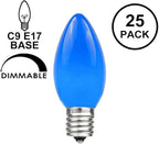 Novelty Lights 25 Pack C9 Ceramic Outdoor Christmas Replacement Bulbs, Blue, E17/C9 Intermediate Base, 7 Watt