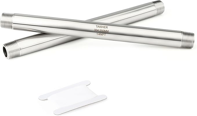TAISHER 2PCS Stainless Steel Pipe Fittings, 1/4" NPT Male x 1/4" NPT Male Threaded, 10" Length Thickened Nipple Cast Pipe