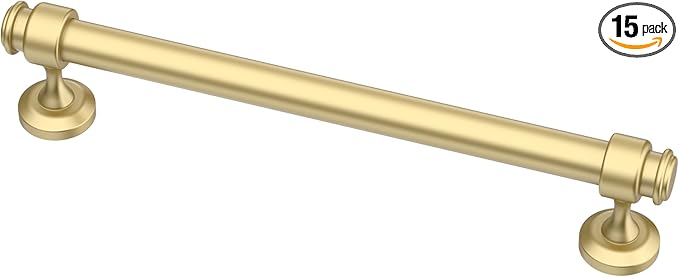 Alzassbg 15 Pack Matt Gold Cabinet Pulls, 6-1/4 Inch(160mm) Hole Centers Cabinet Handles Kitchen Hardware Straight Bar for Cabinets and Drawer AL3082MGP