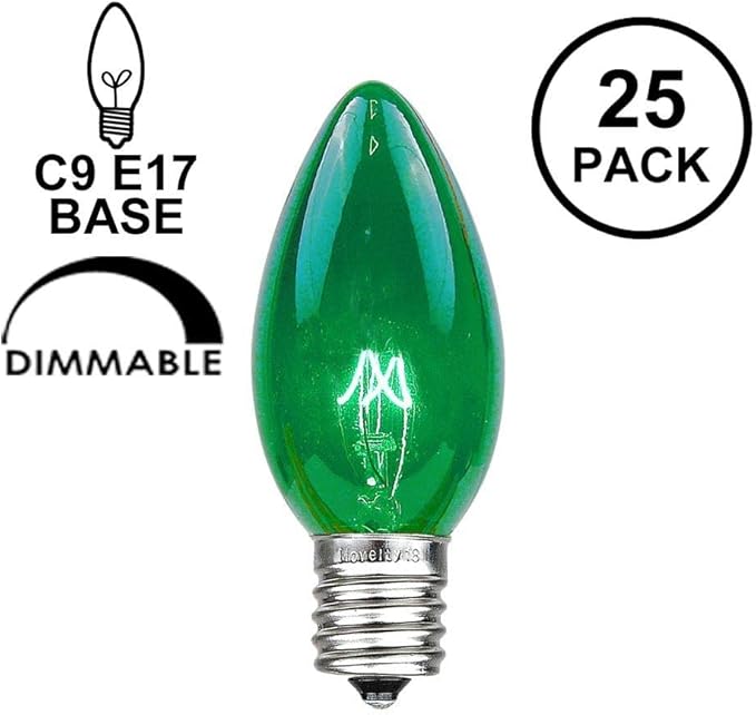 Novelty Lights 500 Case C9 Outdoor Christmas Replacement Bulbs, Green, E17/C9 Intermediate Base, 7 Watt