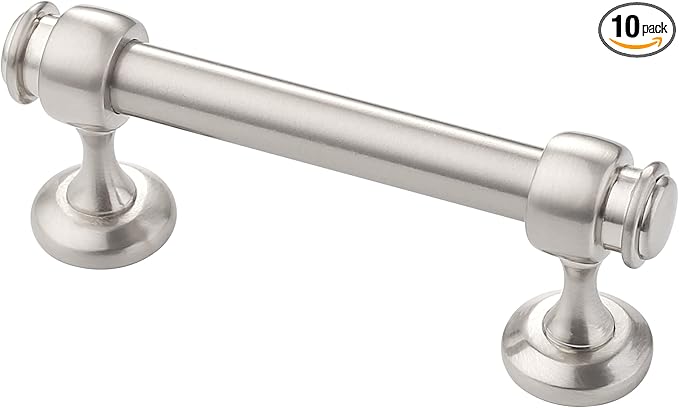 Alzassbg 10 Pack Brushed Satin Nickel Cabinet Pulls, 3 Inch(76mm) Hole Centers Cabinet Handles Kitchen Hardware Straight Bar for Cabinets and Drawer AL3082SN
