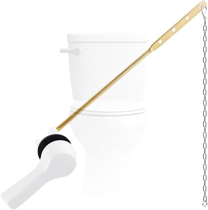 Hygie Rinse Metal Toilet Handle Lever Flush Replacement, Universal Front Mount Toilet Handle with Stainless Steel Flapper Chains, Toilet Repair Kit, White