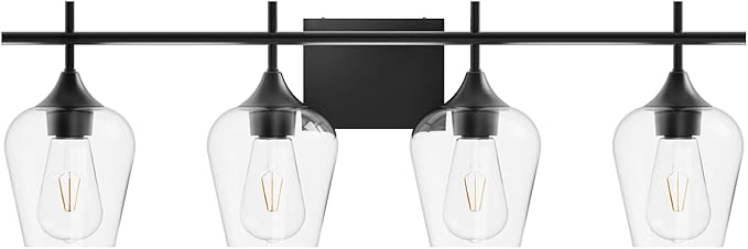 Vanity Bathroom Light, 4-Light Bathroom Light Fixtures Over Mirror, Black Vanity Lights for Bathroom with Clear Glass, Modern Wall Lamp for Cabinet Hallway, Bedroom