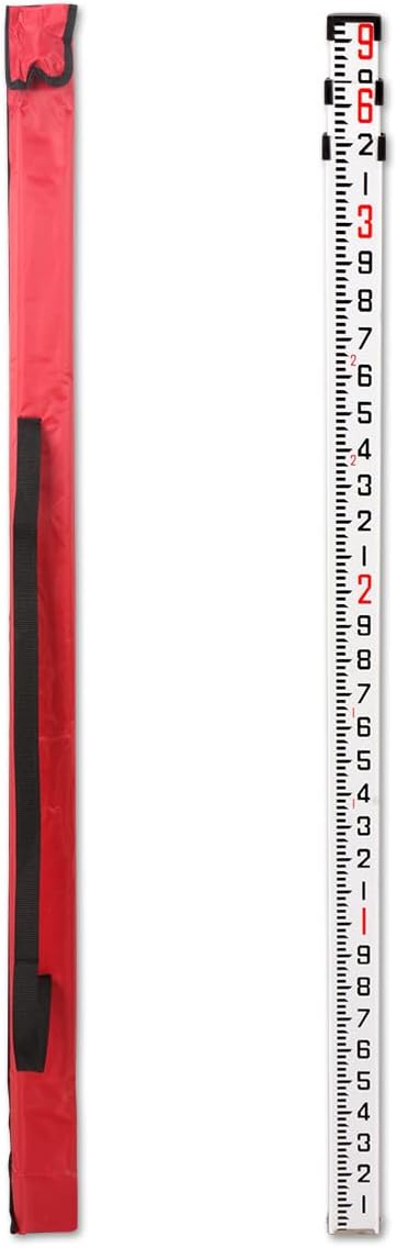 9-Foot Aluminum Grade Rod - 10ths Double-Sided Scale, 3-Section Telescopic Leveling Rod with Bubble Level & Carrying Case for Surveying, Laser Alignment, Walls, Floors