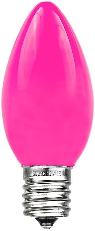 Novelty Lights 25 Pack C9 Ceramic Outdoor Christmas Replacement Bulbs, Pink, E17/C9 Intermediate Base, 7 Watt