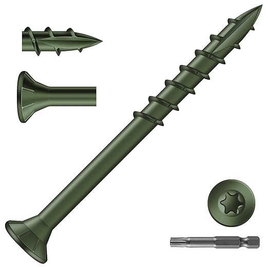 #8 x 2 Inch Deck Screws (116Pcs) 1lb. Exterior Wood Screws. Carbon Steel, Green, Flat Head, Rust Resistant epoxy Coated, with T25 Star Bit