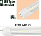 6 Pack 5FT T8 LED Tube Light 48W G13 Bi-Pin Cap 6000K Cool White with Dual Row LEDs T8 T10 T12 Fluorescent Light Bulbs Replacement 5 Foot Shop Lights