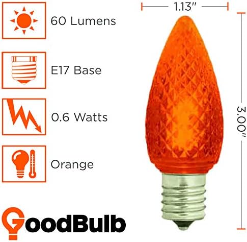 GoodBulb C9 Orange Diamond Faceted Holiday Light Bulbs 0.6W Orange LED Light Bulb Intermediate E17 Base 60 Lumens Christmas Lights Bulbs Ideal for Holiday Decorations Pack of 25 Bulbs