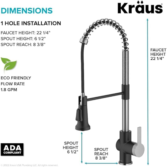 KRAUS Britt Commercial Style Single Handle Pull Down Kitchen Faucet in Spot-Free Stainless Steel/Matte Black, KPF-1691SFSMB