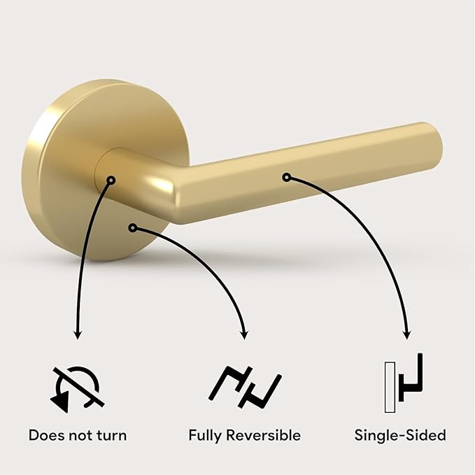 Mega Handles Ronn Dummy Door Handles - 4 Pack Heavy Duty Gold Door Handle, Non-Turning Door Handle for Hallway, Closet & French Doors, Single Side, Fits All Standard Doors - Satin Brass