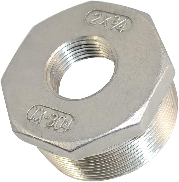 1/4" Male NPT to 1/8" Female NPT Female Reducing/Reducer Bushing Pipe Fitting,Adapter,Stainless Steel SS 304 Hex Bushing (2" Male to 3/4" Female)