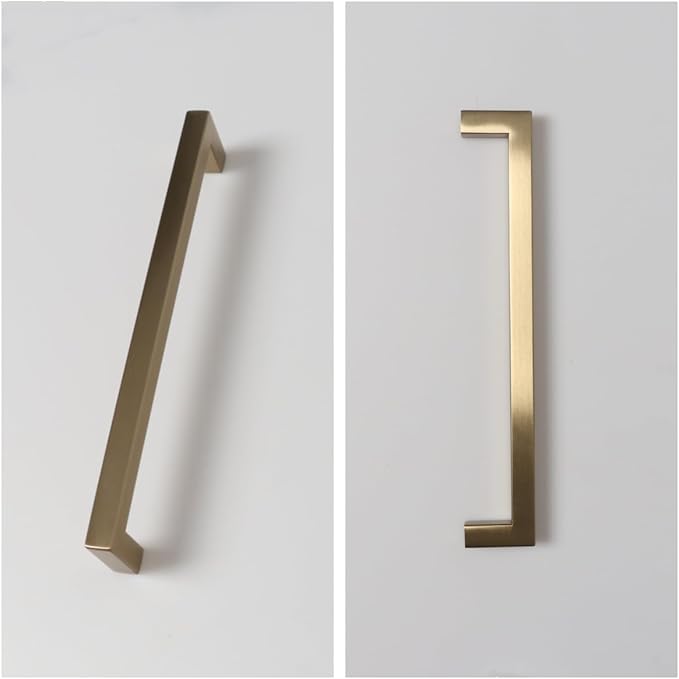 10 Pack 8 Inch Hole Center Champagne Cabinet Pulls Stainless Steel Square Drawer Handles for Bathroom Cupboard Pulls Modern Kitchen Cabinet Hardware