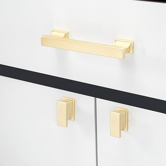 COTYKILEY 10 Pack 3.75Inch(96mm) Brushed Brass Cabinet Handles Gold Kitchen Cabinet Pulls Cabinet Door Handles Kitchen Cabinet Hardware