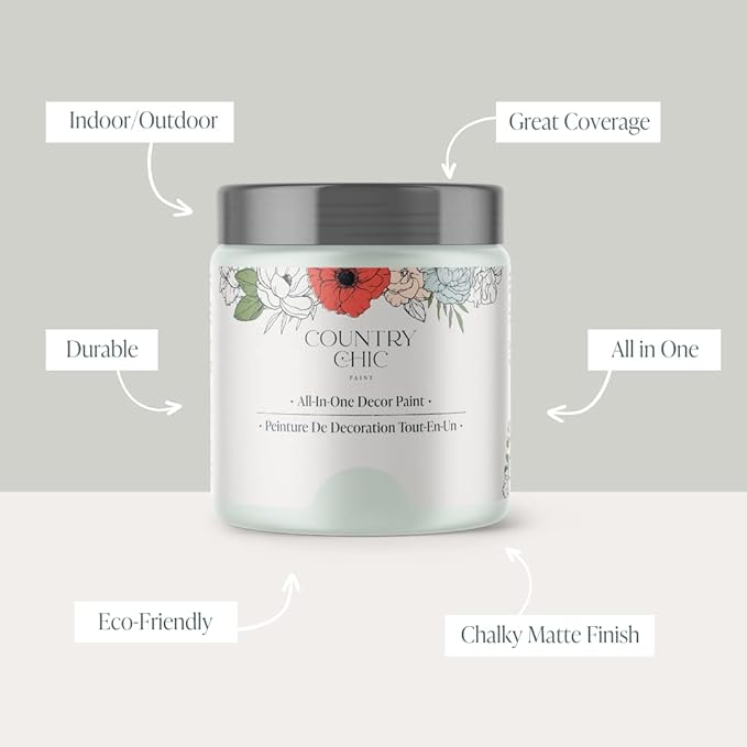 Country Chic All-in-One Chalk Paint for Furniture, Cabinets, Home Decor, Eco-Friendly, Matte Finish, Built-In Primer & Top Coat for Wood, Metal - String of Pearls (Light Blue) - Pint 16 oz (475 ml)