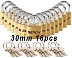 SEPOX® 16 Pcs Pack Solid Brass Padlock with Same Keys 24 Pcs, Heavy Duty & Compact Body 30mm 1-3/16", Small Lock & Key with Big Handle, Keyed Alike for gate, Gym Locker, Hasp, Tool Box
