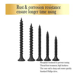 Drywall Screws Assortment Kit, #6#7 Black Wood Screws for Drywall, Phosphate Coated Finish, Fine Thread Sheetrock Screws Set, Phillips Bugle Head Self Tapping Dry Wall Screws, 148 Pcs