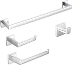 BAGNOLUX Bathroom Hardware Set 4 Pieces, Bath Towel Holder Set SUS304 Stainless Steel, Towel Bar Rack Set for Wall Mounted, Square Bathroom Accessories Set Fixture Heavy Duty Polished Chrome