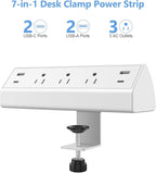 Jgstkcity Desk Clamp Power Strip,40W Total Fast Charging Station,2 PD 20W USB C Ports,Desk Edge Mount Surge Protector for Home, Office,3 Outlets,Fit 1.96" Tabletop Edge,ETL Listed,White