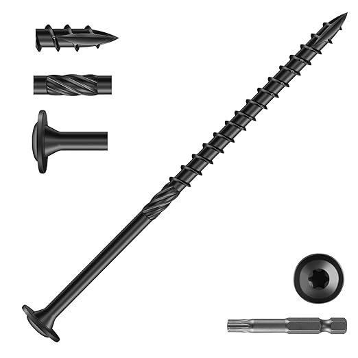 #14 x 5 Inch Lag Screws (25Pcs) 1lb. Structural Wood Screw, Black, Carbon Steel, Washer Head, Rust Resistant epoxy Coated, T30 Star Bit