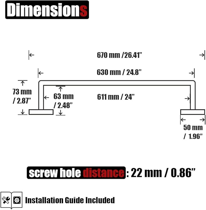 JQK Brushed Towel Bar, Rounded Edges 26.41 Inch Towel Rack, 304 Stainless Steel Bathroom Wall Mount, Useable Length 24 Inch, TB250L24-BN
