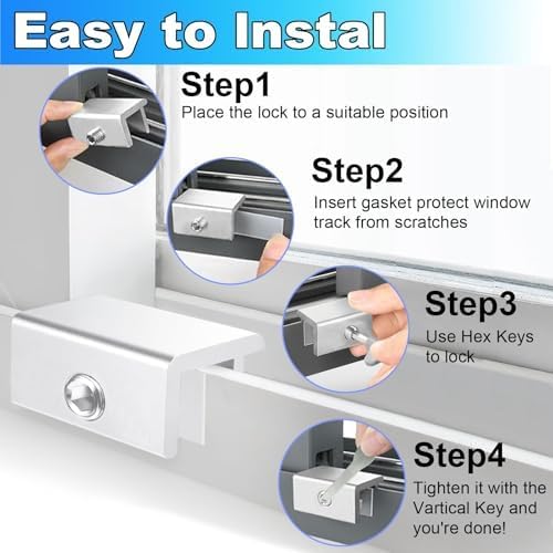 [6 Sets] Sliding Window Lock with Key Aluminum Alloy Adjustable Security Lock (Silver) Single Hole Quick Installation Anti-Theft and Anti-Theft Suitable for Vertical/Horizontal Windows