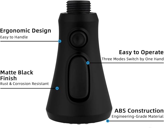 Hibbent Pull Down Spray Head for Kitchen Faucet, NSF/ANSI/CAN 61 & CUPC Certified 3-Function Spray Nozzle, 15 Adapters, Sink Faucet Head Replacement Compatible with Moen, Delta, Kohler, Matte Black