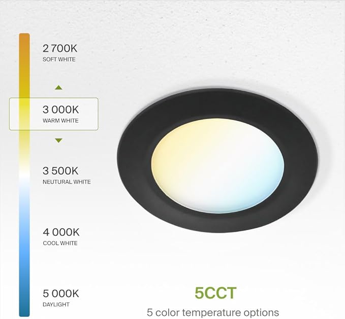 ASD Flat Trim Retrofit LED Recessed Lighting 6 Inch | Ultra Thin Black 12W 971LM Wet Rated Dimmable Downlights | 2700K-5000K Adjustable LED Recessed Light Fixtures | Disk Can Lights, ETL 12 Pack