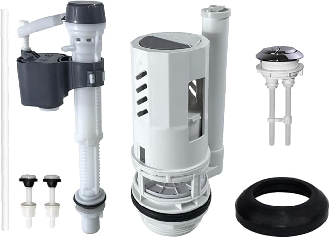 3-Inch Dual Flush Valve Replacement Kit for 2-Piece Toilets, Include Toilet Flush Valve with Push Button, Toilet Fill Valve, Bowl Gasket and Plastic Bolts.