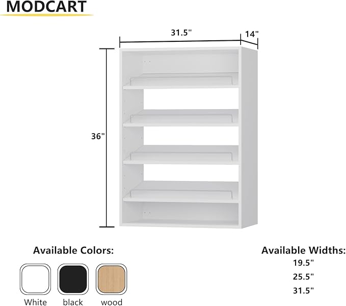 Shoe Shelf Short Tower Closet Unit, Modular Closet System, Wood Closet System Organizer with Storage for Walk In Closets, Clothing Rack for Hanging Clothes, Bedroom, White, 31.5"W