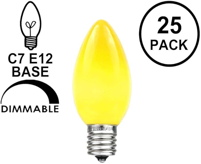Novelty Lights, Inc. C7-5C-YE Ceramic Outdoor Patio Party Christmas Replacement Bulbs, Yellow, 25 Pack