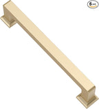 Alzassbg 6 Pack Brushed Gold Cabinet Pulls, 5 Inch(128mm) Hole Centers Cabinet Handles Square Kitchen Hardware for Cabinets AL3046BG
