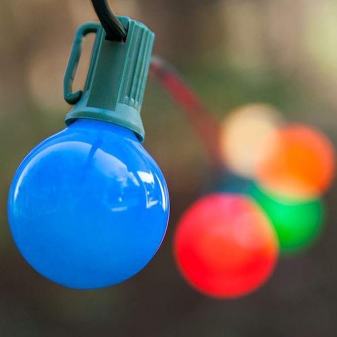 Abeja 25 Pack G40 Multicolor Ceramic Enamel Bulbs, G40 Globe Christmas Replacement Bulbs for Outdoor Patio String Lights, Shatterproof Round Christmas Light Bulbs, E12/C7 Candelabra Base, 5 Watt