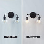 Globe Shade with Brass Accents Double Light Sconce, Chrome Bathroom Sconces, Indoor Sconce Wall Lights, 17.5" w x 10.5" d x 12.5" h (Matte-Black)