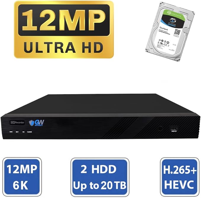 GW Security 32 Channel 12MP NVR 4K Security Camera System with 32 x 8MP PoE Spotlight Color Night Vision Outdoor/Indoor Microphone Bullet Cameras, Smart AI Human/Vehicle Detection