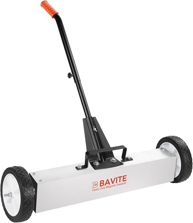 E BAVITE Nail Magnetic Sweeper,24 InchesHeavy Duty Telescopic Magnet Broom Large Rolling Nail Finder Magnet Tools with Wheels Cleanup and Long Adjustable Handle for Construction Yard